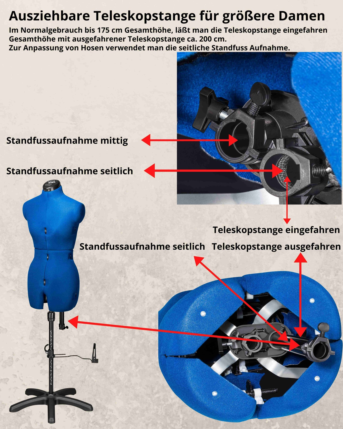 Hosen Schneiderpuppe verstellbar Dame | GRACE DELUXE MULTI | Gr.L/50-54 | 8-teilig | 5-Bein Standfuß | Hosen anziehbar | komplett einstellbar