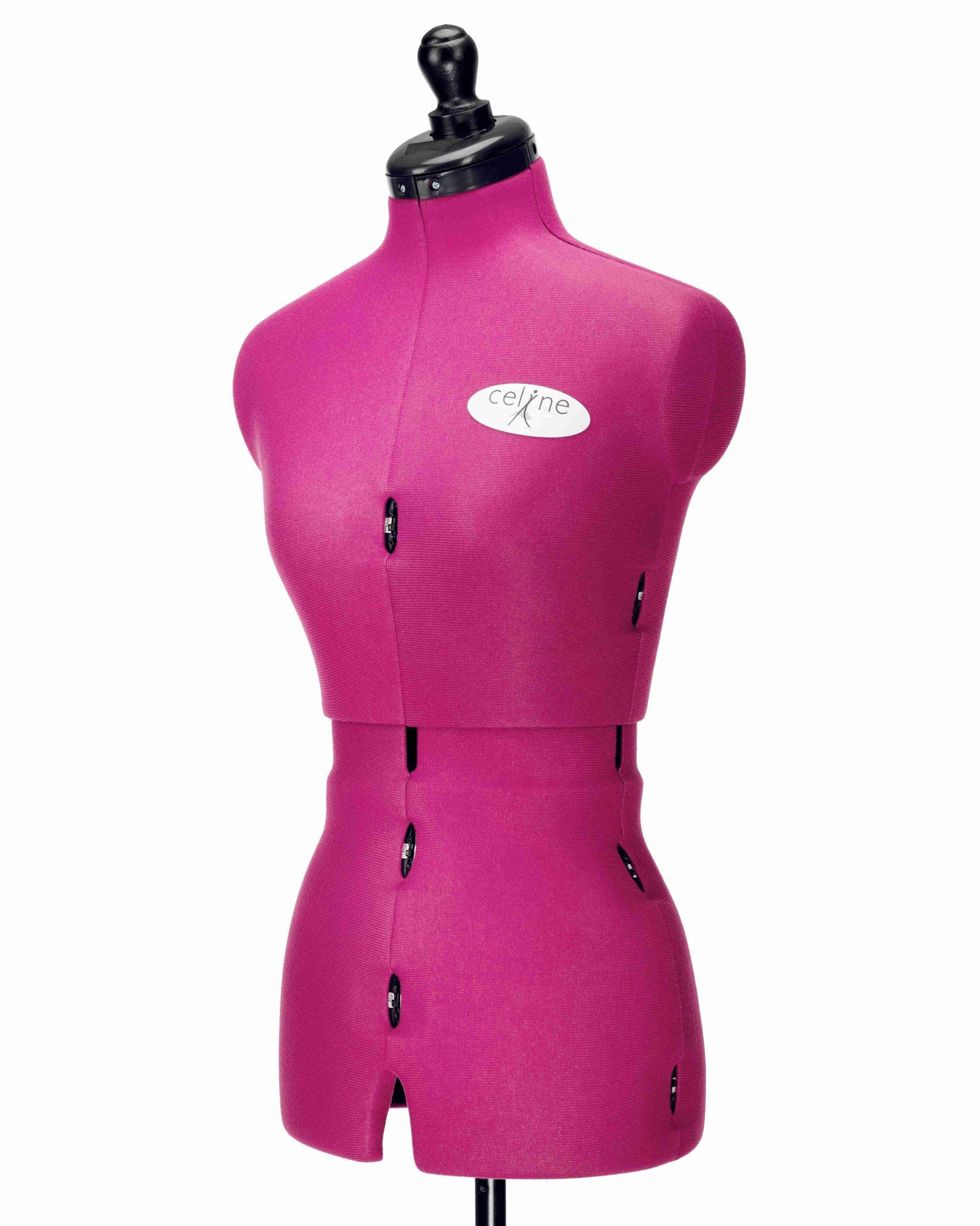 Ansicht Torso (Farbe Fuchsia) der CELINE MULTI, ohne 4-Bein Standfuß, von vorne seitlich, Rückenlängenverstellung geöffnet